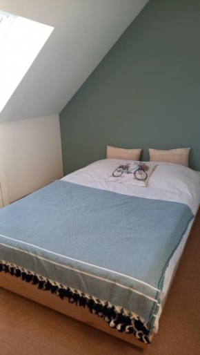 Chambre vert sauge, lit double, maison cœur du Vexin